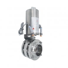 Three-piece butterfly valve with pneumatic head proximity switch
