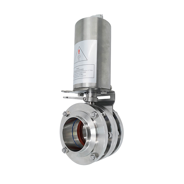 Three-piece butterfly valve with pneumatic head